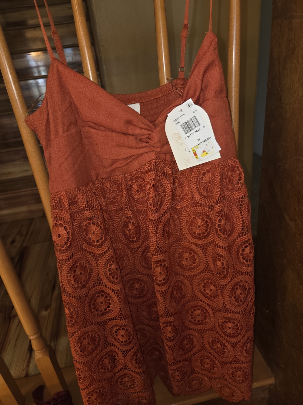 Rust Crochet Lace Spaghetti Strap Dress M